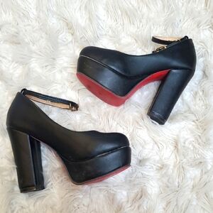 Black Red Sole Leather Platform Heels EUR Size 34